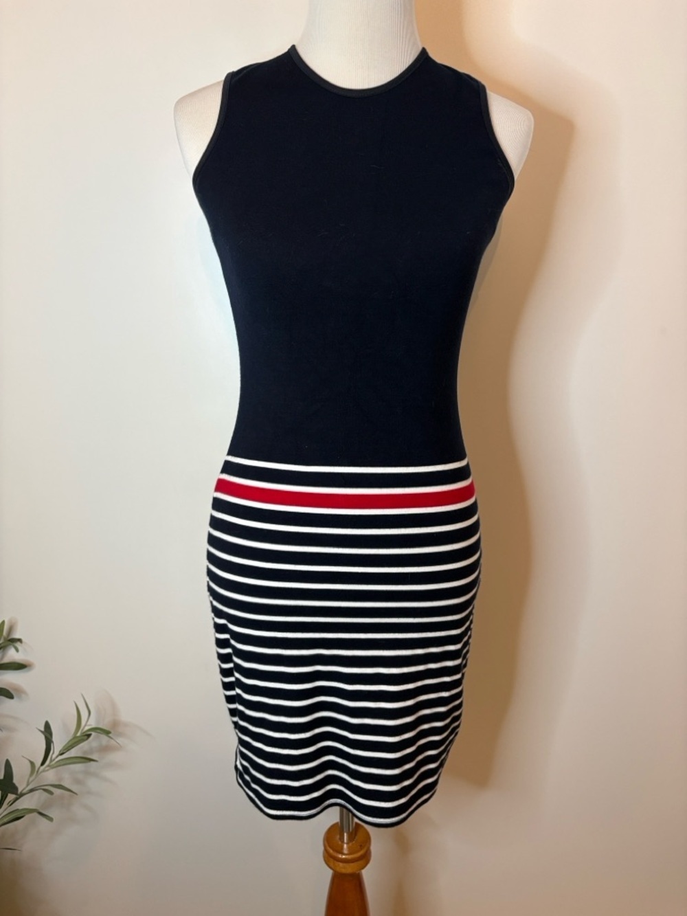 Christian Siriano Navy Knit Dress With Red & White Stripes | S